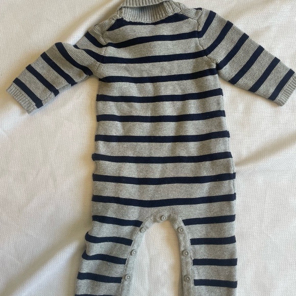 EUC Janie & Jack boys blue and gray striped cardigan onesie - Picture 3 of 3